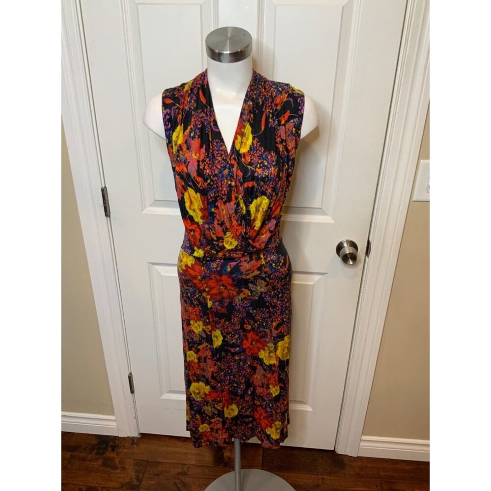 Erdem Multicolor Floral Deep V-Neck Sheath Dress, Size 6
